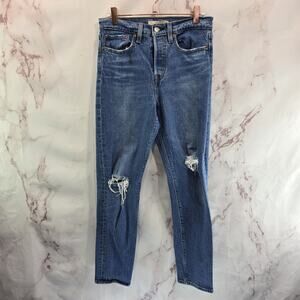 Levis Jeans Women 27 X 27 Crop Wedgie Button Fly Medium Wash High Rise Ripped